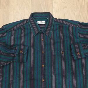 Vintage Sears Roebuck Heavyweight Striped Flannel Multicolor Button Up Shirt XL